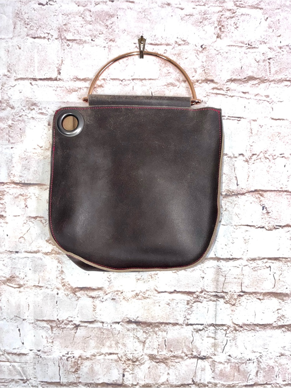 Just Cavalli Dark Brown Leather Top-Handle Satchel with Metal Accent